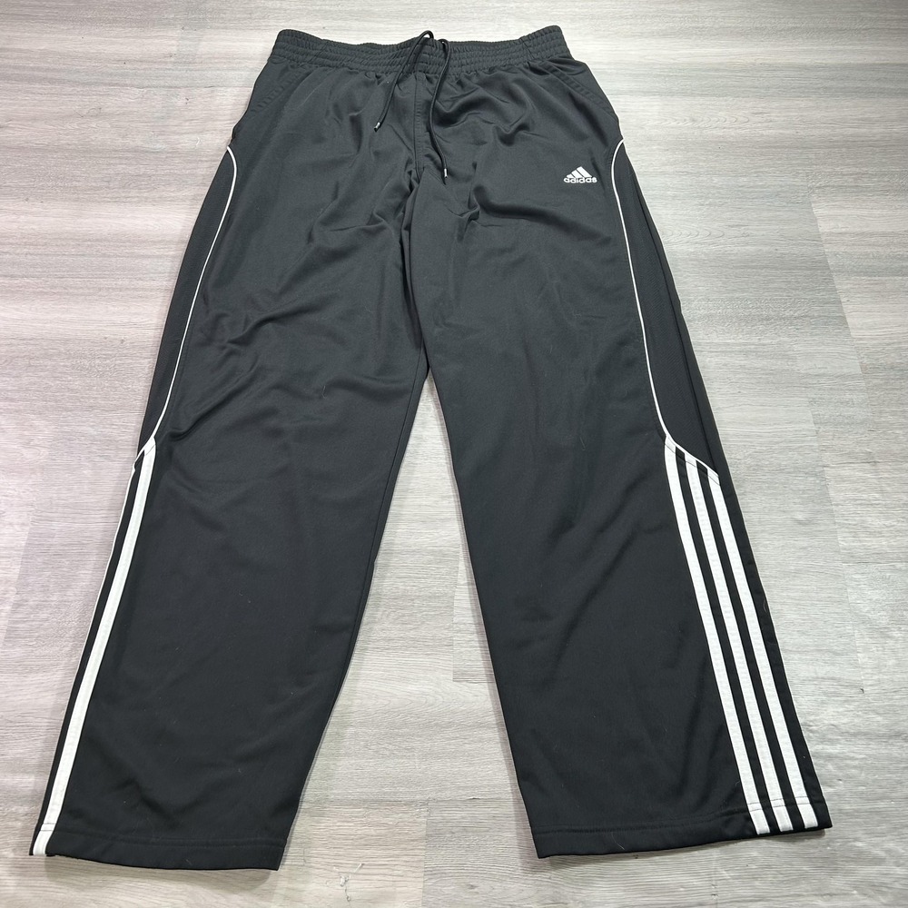 Adidas Track Pants Mens XL Black 3‎ Stripe Elastic Waist Athletic Training